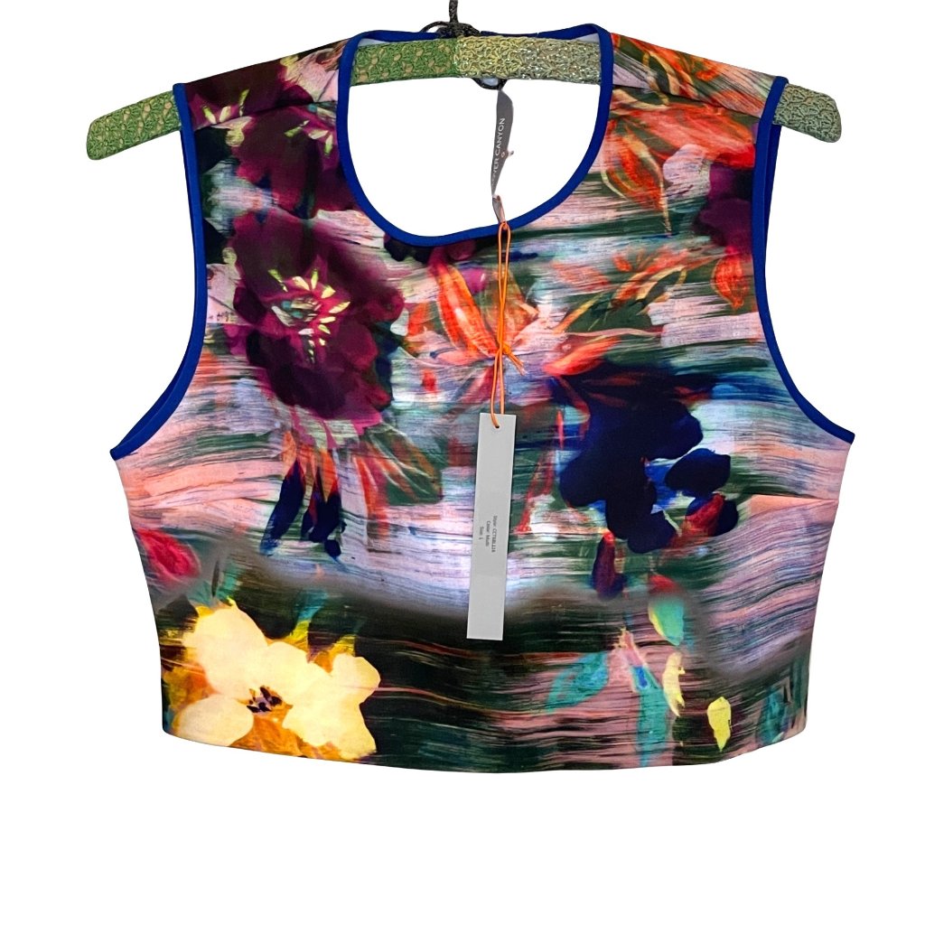 Clover Canyon Floral Neoprene Sleeveless Crop Top - Blue Multi Size L